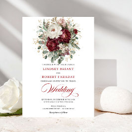 Classic Burgundy White Botanical Wedding Invite 招待状