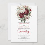 Classic Burgundy White Botanical Wedding Invite 招待状 (正面)