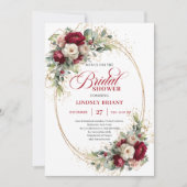 Classic Burgundy White Floral Gold Bridal Shower 招待状 (正面)