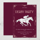 Classic Burgundy & White Kentucky Derby Party Invi 招待状 (正面/裏面)