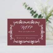 Classic Burgundy Wine Ornately Framed Wedding 出欠カード (スタンド正面)