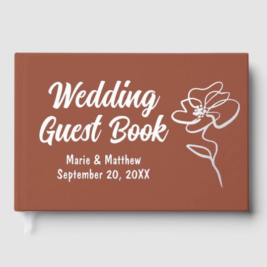 Classic Burnt Orange Floral Sketch Foil Guestbook ゲストブック (正面)