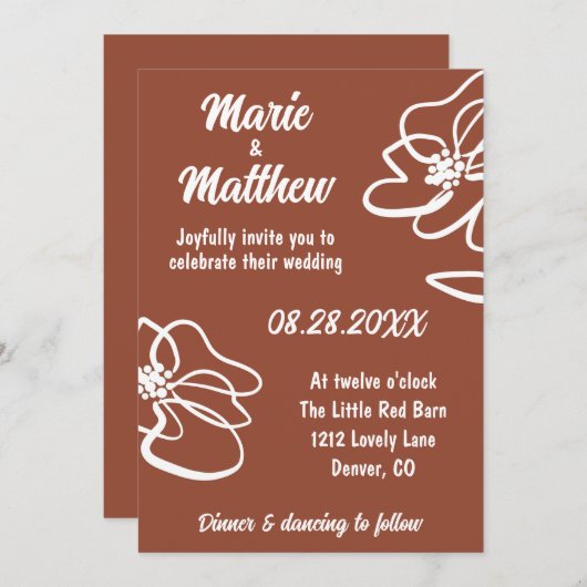 Classic Burnt Orange Floral Wedding Invitation 招待状 (正面/裏面)