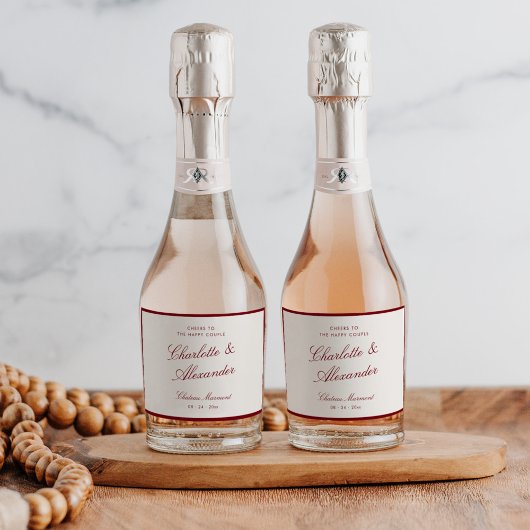 Classic Calligraphy Deep Red Old Money Wedding スパークリングワインラベル