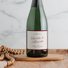 Classic Calligraphy Deep Red Old Money Wedding スパークリングワインラベル