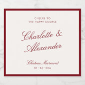 Classic Calligraphy Deep Red Old Money Wedding スパークリングワインラベル (シングルラベル)