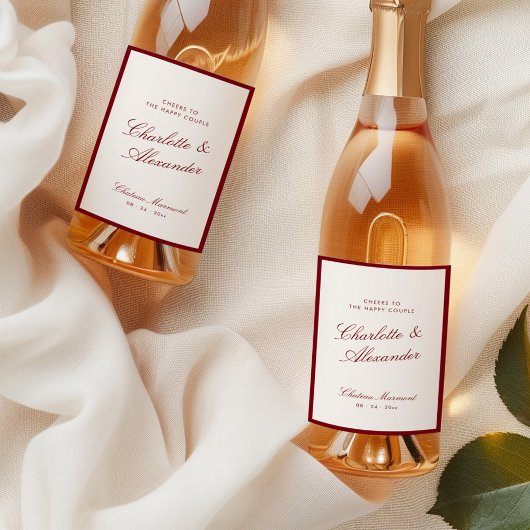 Classic Calligraphy Deep Red Old Money Wedding ワインラベル