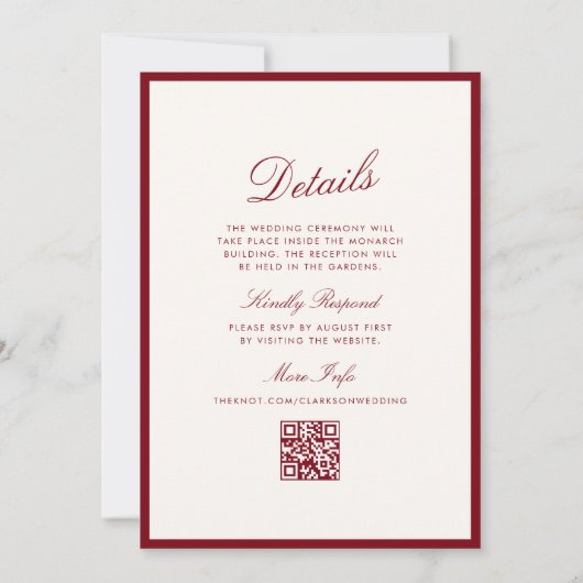 Classic Calligraphy Deep Red Old Money Wedding 招待状 (裏面)