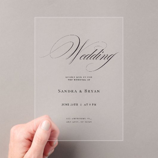 Classic Calligraphy Elegant Wedding アクリル招待状 (インサイチュ (ポータブル))