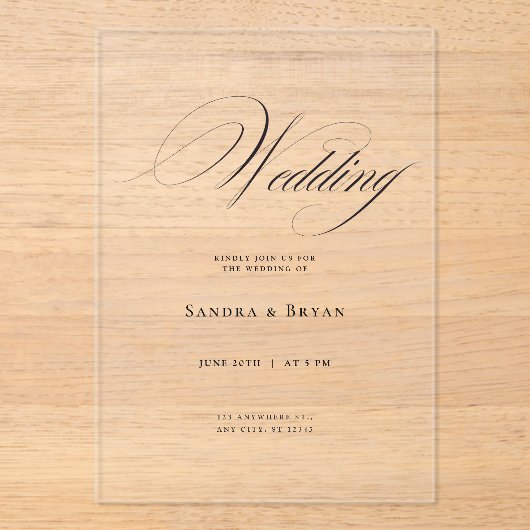 Classic Calligraphy Elegant Wedding アクリル招待状 (正面)