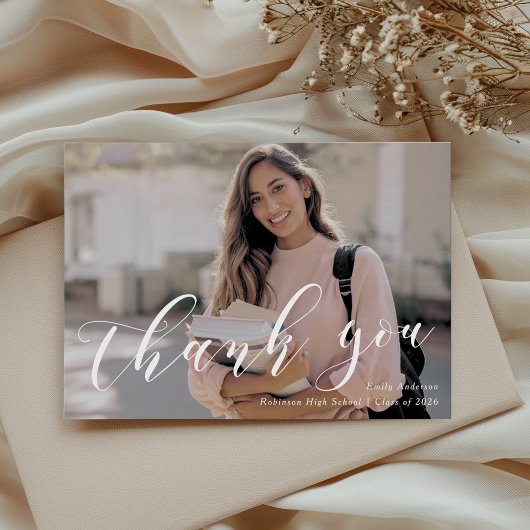 Classic Calligraphy Graduation Photo サンキューカード