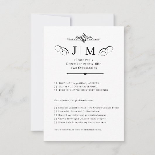 Classic Calligraphy Monogram Wedding RSVP (正面)