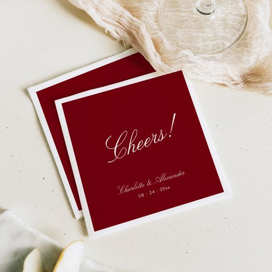 Classic Calligraphy Old Money Deep Red Wedding スタンダードカクテルナプキン