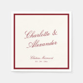 Classic Calligraphy Old Money Deep Red Wedding スタンダードカクテルナプキン (正面)