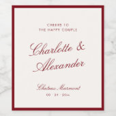 Classic Calligraphy Old Money Deep Red Wedding ワインラベル (シングルラベル)