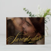 Classic Calligraphy Photo Wedding Save The Date 箔招待状 (立ち正面)