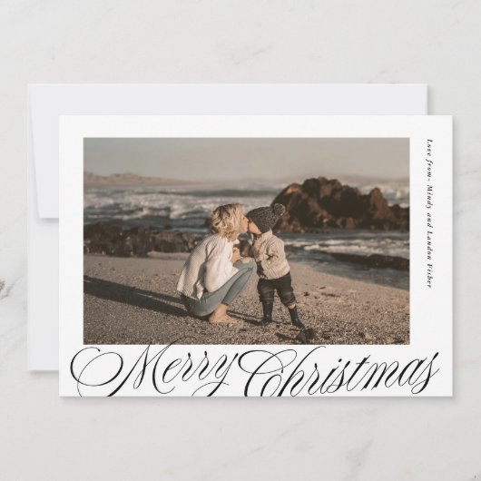 Classic Calligraphy Script Merry Christmas Photo シーズンカード (正面)