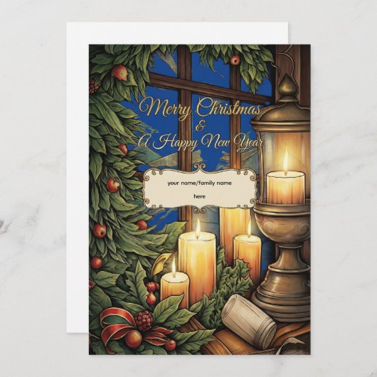 Classic Candlelight Personalized Christmas Card   (正面/裏面)