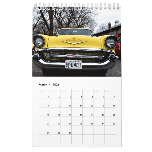 Classic Car Calendar カレンダー (3月 2026)