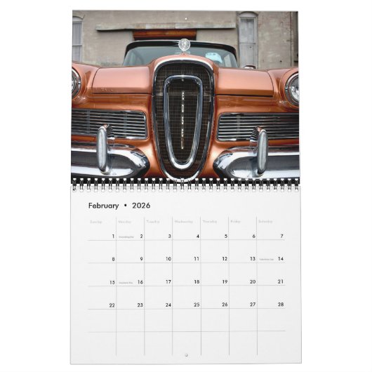 Classic Car Calendar カレンダー (2月 2026)