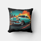 Classic Car Cushion with Neon Night Street Scene クッション (正面)