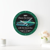 Classic Car Garage Dad's or Anyone's Name Green   ラージ壁時計 (ホーム)
