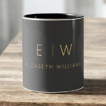 Classic Charcoal Grey Gold Minimalist Monogram ツートーンマグカップ<br><div class="desc">Elevate your coffee routine with this classic charcoal grey gold minimalist monogram two-tone coffee mug. Featuring a sleek charcoal grey background, elegant gold typography, and a clean modern layout, this personalized mug blends timeless sophistication with everyday function. Perfect for weddings, anniversaries, corporate gifts, or anyone who loves chic monogrammed drinkware....</div>