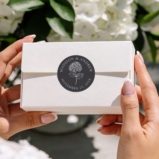 Classic Charcoal Hydrangea Wedding ラウンドシール