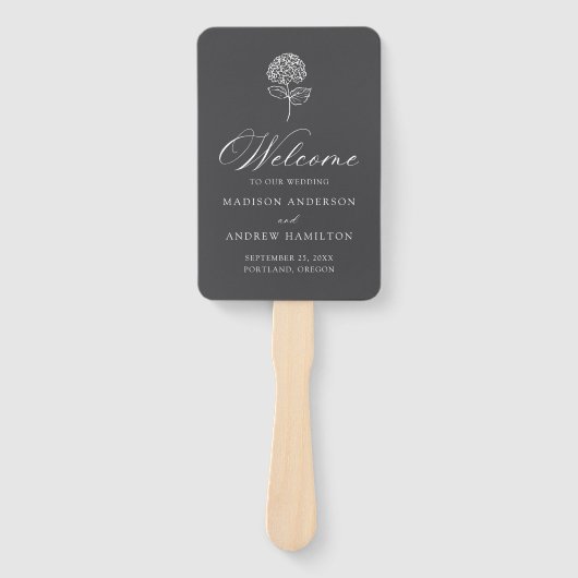 Classic Charcoal Hydrangea Wedding Program ハンドファン (正面)