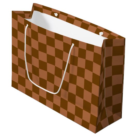 Classic Checkered Pattern: Brown and Tan Square ラージペーパーバッグ (正面アングル)