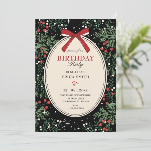 Classic cherry bow birthday 招待状 (スタンド正面)