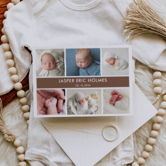 Classic Chic Baby Photo Collage Announcement Card 招待状