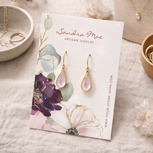 Classic Chic PurplFloral Gold Jewelry Display Card 名刺