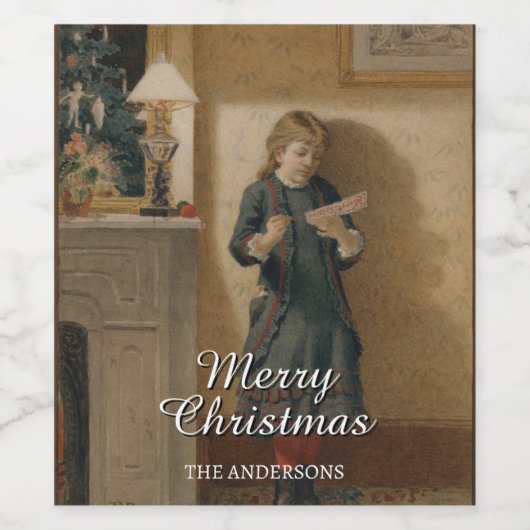 Classic Child with Christmas Greeting Design ワインラベル (シングルラベル)