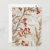 Classic Christmas Berries and Snowflakes ポストカード (正面/裏面)