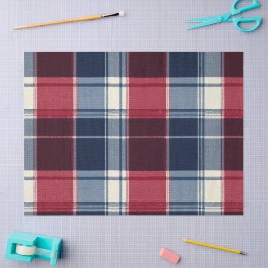 Classic Christmas Blue and Red Plaid 薄葉紙 (クラフト)