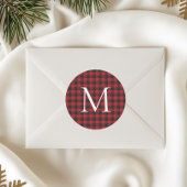 Classic Christmas Buffalo Plaid Custom Monogram ラウンドシール