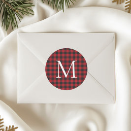 Classic Christmas Buffalo Plaid Custom Monogram ラウンドシール