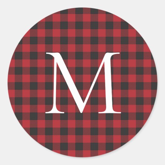 Classic Christmas Buffalo Plaid Custom Monogram ラウンドシール (正面)