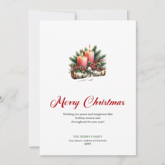 Classic Christmas candles rustic pine greeting シーズンカード (正面)