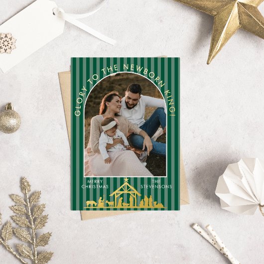 Classic Christmas Carol Christian Nativity Photo 箔シーズンカード