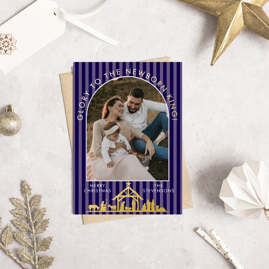 Classic Christmas Carol Christian Nativity Photo 箔シーズンカード