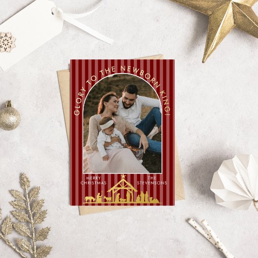 Classic Christmas Carol Christian Nativity Photo 箔シーズンカード