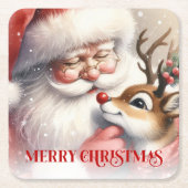 Classic Christmas Coasters Santa Claus Rudolph スクエアペーパーコースター (正面)