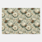 Classic Christmas Cream and Sage Green Floral Gift ラッピングペーパーシート (正面)