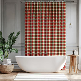 Classic Christmas Curtain Red Green Plaid Style シャワーカーテン