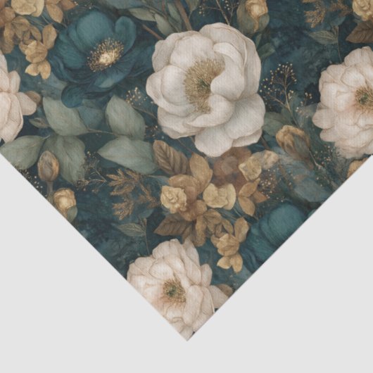 Classic Christmas Dark Green and White Floral 薄葉紙 (詳細)