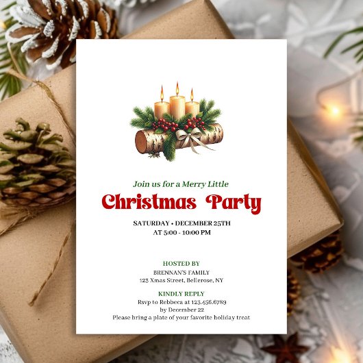 Classic Christmas Decoration Holly Berries Card 招待状