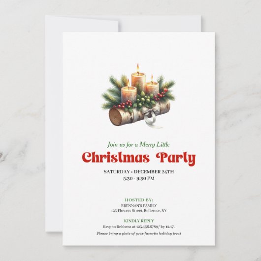 Classic Christmas Decoration Holly Berries Invite 招待状 (正面)