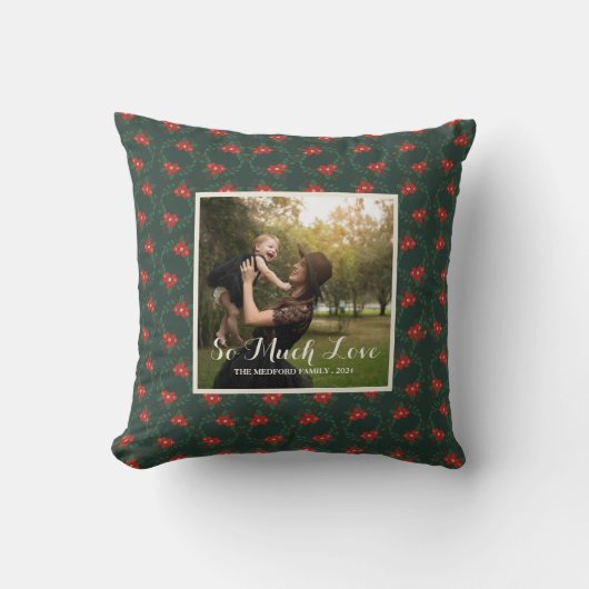 Classic Christmas Floral Frame Custom Photo Throw クッション (正面)